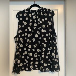 Floral Print blouse with ruffled cinched high-neck